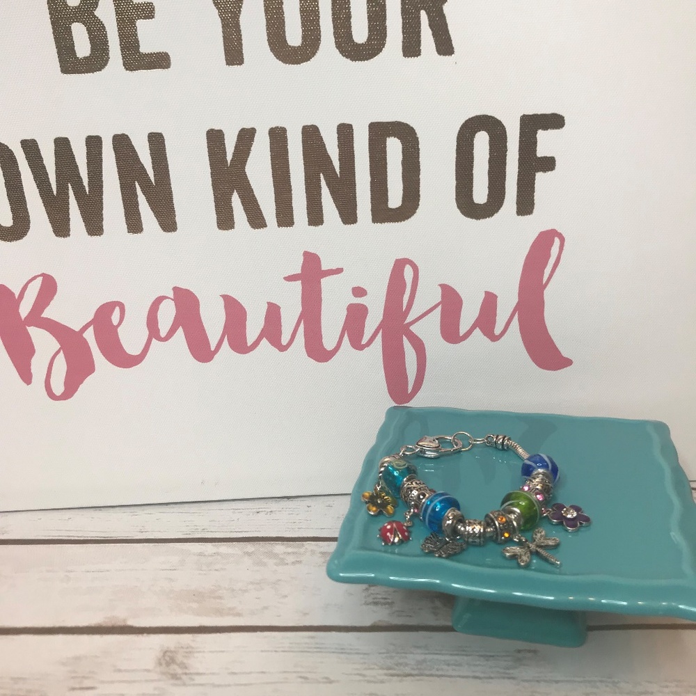 Silver Tone LadyBug Multi Charm Bracelet